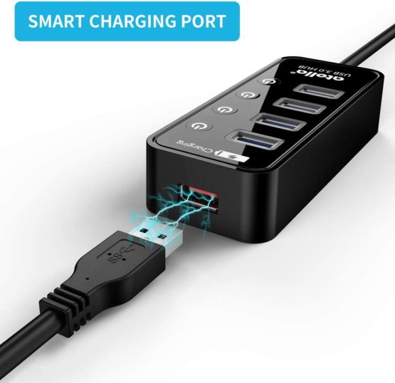 ATOLLA USB 3.0 Hub 4 Ports Extension Super Speed Data Transfer with On Off Switch and 1 USB Power Charging Port w/o AC Adapter (Black) - Image 4