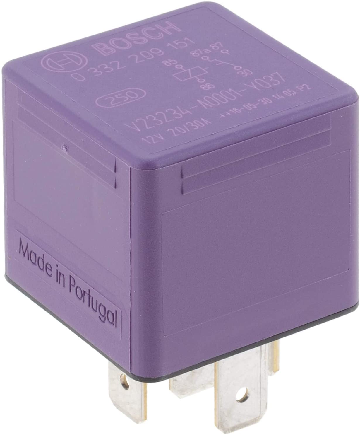 Bosch 0332209151 Mini Relay 12V 30A, IP5K4, Operating Temperature from -40 Degree to 100 Degree C, 5 Pin Relay