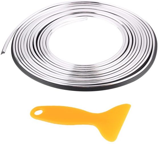 Car Interior Decor Strip Line Interior Exterior Moulding Trim Strips line Stickers Retrofit Decorative Flexible Strip, 5M 16.4 FT DIY(Silver)