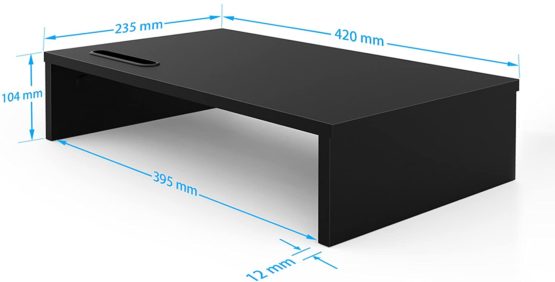 BONTEC Wood Monitor Stand Riser, Desk Monitor Stand with Smartphone Holder, Ergonomic Laptop Printer Stand with Cable Management for Computer, Notebook, iMac, PC, 1 Tier Black (W420 x D235 x H104mm) - Image 4