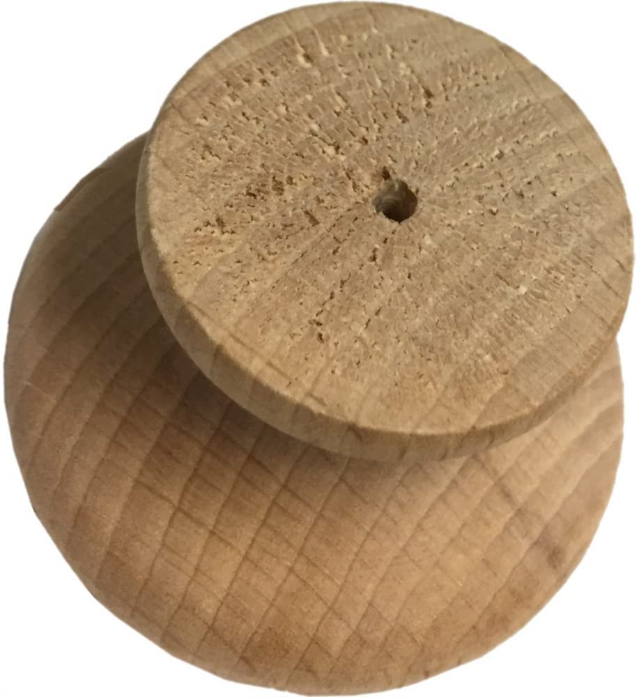 Merriway BH01261 (10 Pcs) 50 mm Unlacquered Beech Wooden Cupboard Cabinet Door Knobs, Drilled for Woodscrew Dowel Screw - Image 3
