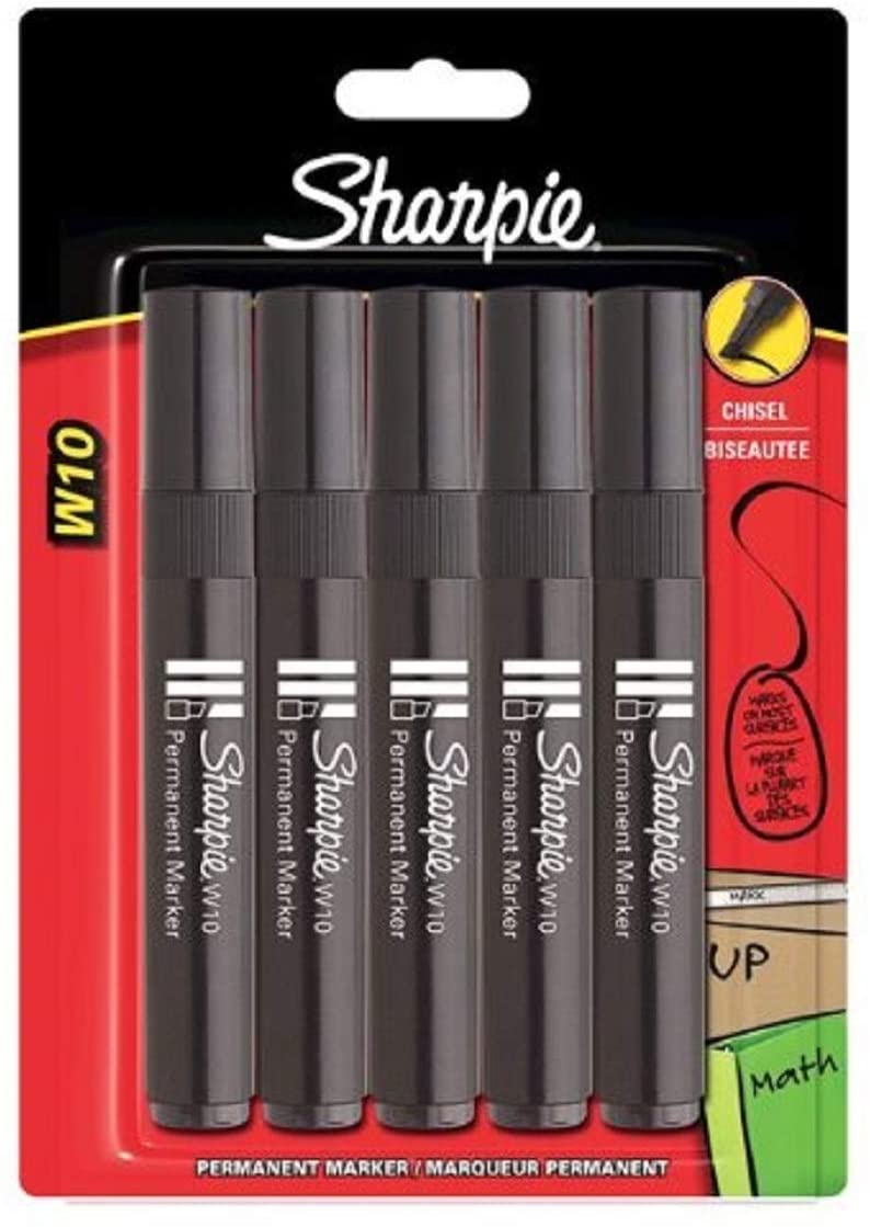 Sharpie W10 Permanent Markers, Black, 1 count (Pack of 5)