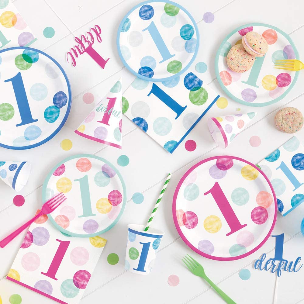 Unique Party 73306-9oz Blue Dots 1st Birthday Paper Cups, Pack of 8, 8 Count (Pack of 1) - Image 2