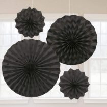amscan 10022389 Black Hanging Paper Fans with Glittery Dots Design-4 Pcs