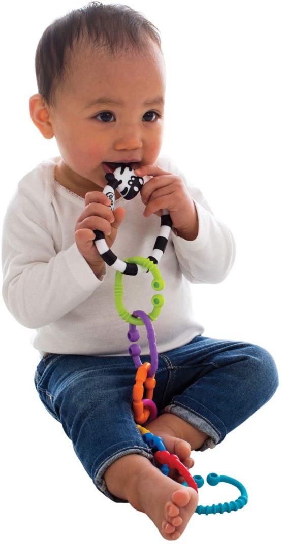 Playgro Teething Ring & Rattle Chain Zebra, 9 Pieces, From 3 Months, Zebra 9 Links Pack, Multicoloured, 40141 - Image 4