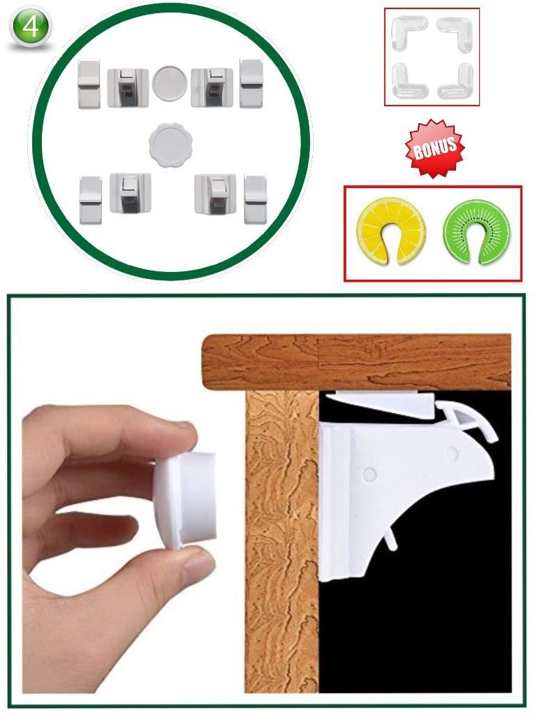 Emerald Tots Magnetic Baby Safety Cupboard Locks & Bonus Baby proof Kit (4+1 key), 4 Locks + 1 Key