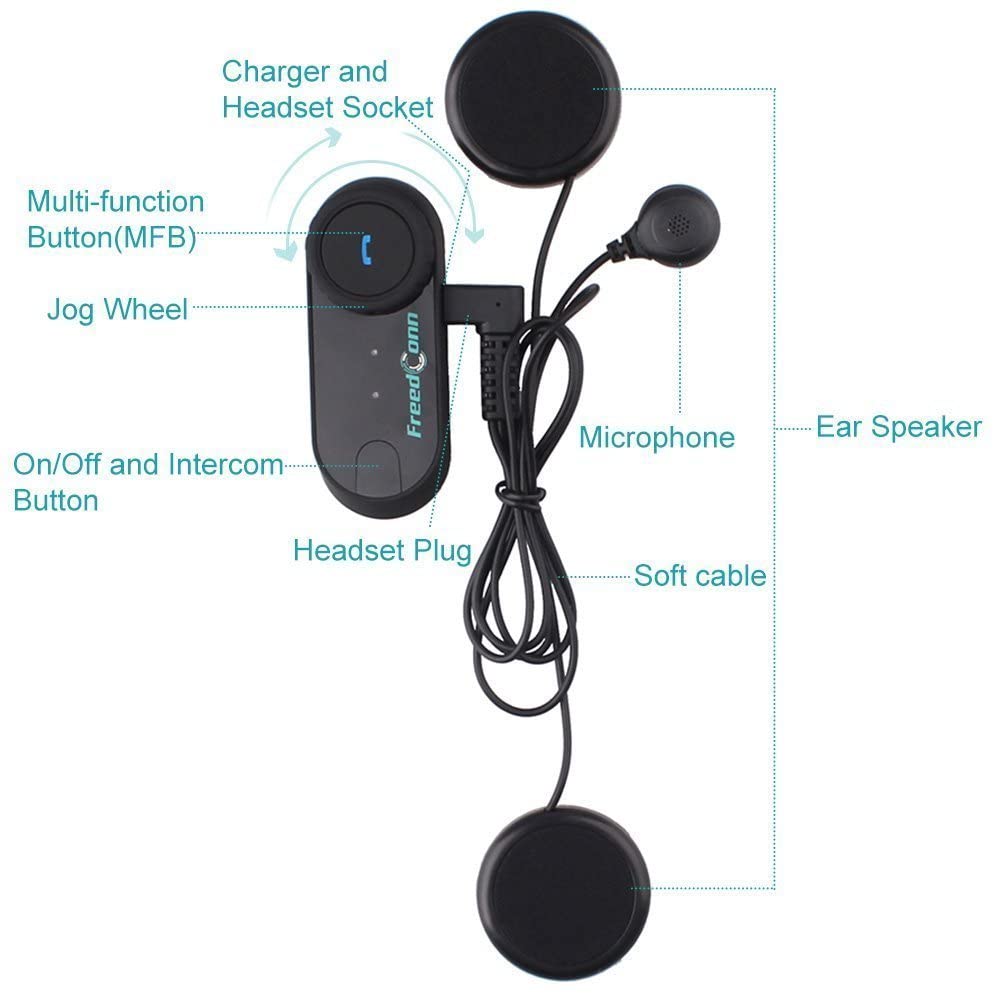 Motorcycle Helmet Headset, FreedConn T-comVB Waterproof Motorbike Helmet Intercom Communication System Bluetooth Headsets with 800m, GPS, FM Radio, MP3 Player (1 packs with Soft Microphone + Hard Mic) - Image 3