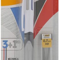 BIC 4 Colours Multifunctional Ballpoint Pen and HB Pencil Set with Built in Eraser, Set of 1 with 12 Refills