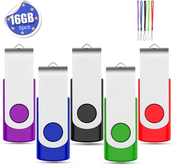 EASTBULL 16GB USB Memory Stick 5Pack 16GB USB Stick Pack Flash Drive Swivel Photo Memory Stick (Mixed Color With Free Lanyard)