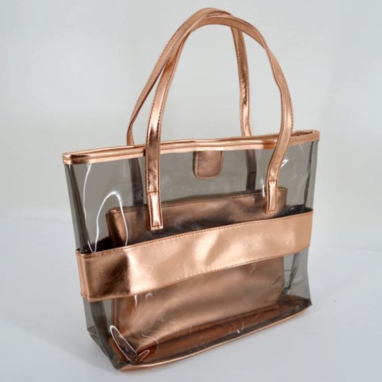 LA HAUTE Women Girls Summer Transparent Jelly Beach Tote Bags Vintage Print PVC Waterproof Swimming Shoulder Bags with Cosmetics Bags - Image 3