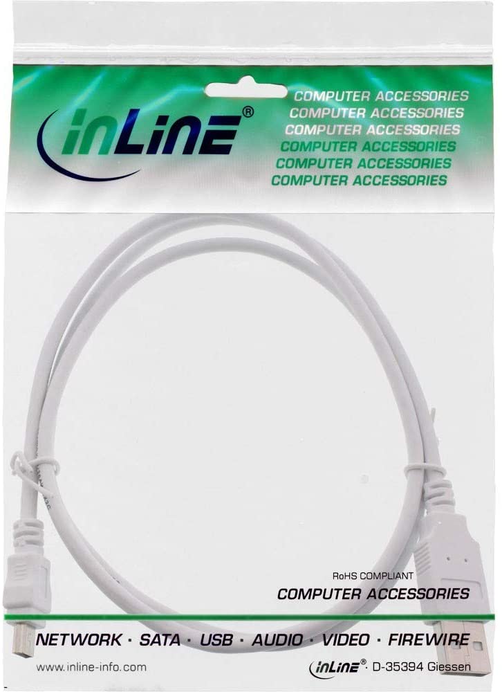 InLine 1m USB Cable - USB A to Mini-USB B - White - 2.0 - Male to Male - Compatible with Sony, Camera & Other Devices - Image 3