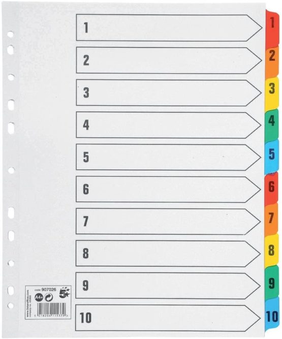 5 Star Maxi Index Extra-wide 230 micron Card with Coloured Mylar Tabs 1-10 A4 White