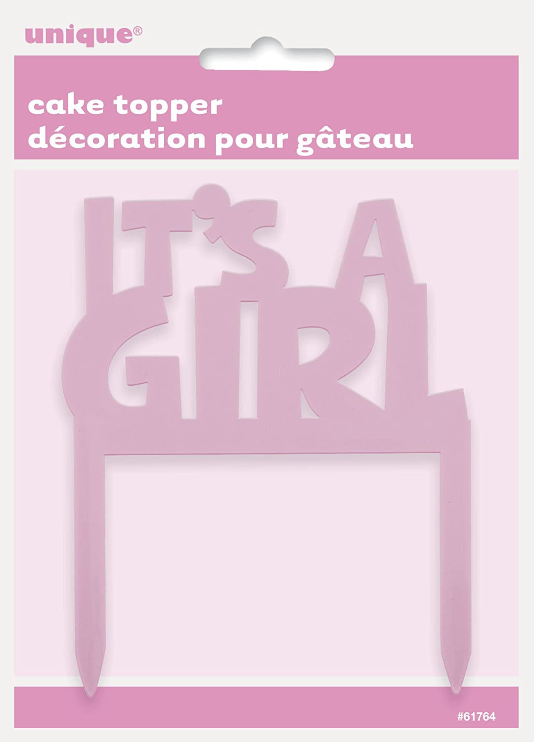 Unique Party 61764 - Plastic Pink It's A Girl Baby Shower Cake Topper, Light Pink, 4" x 3.25" - Image 2