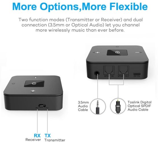 Golvery Bluetooth Transmitter with Digital Optical and AUX Jack, Wireless Transmitter Receiver Audio Adapter for TV PC Ipad Speaker Headphones Home Stereo System, Stream Music with aptX LL - Image 4