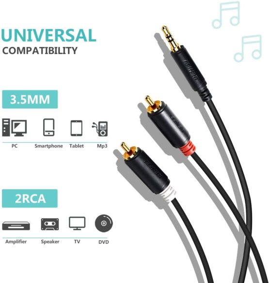 3.5mm to 2-Male RCA, Benfei RCA to Audio Stereo Cable - 1.83 Meter - Image 2