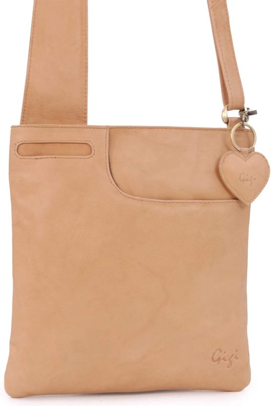GIGI - Women's Leather Cross Body Handbag - Shoulder Bag with Long Adjustable Strap - OTHELLO 2057 - with heart keyring charm - Antique Honey - Image 4