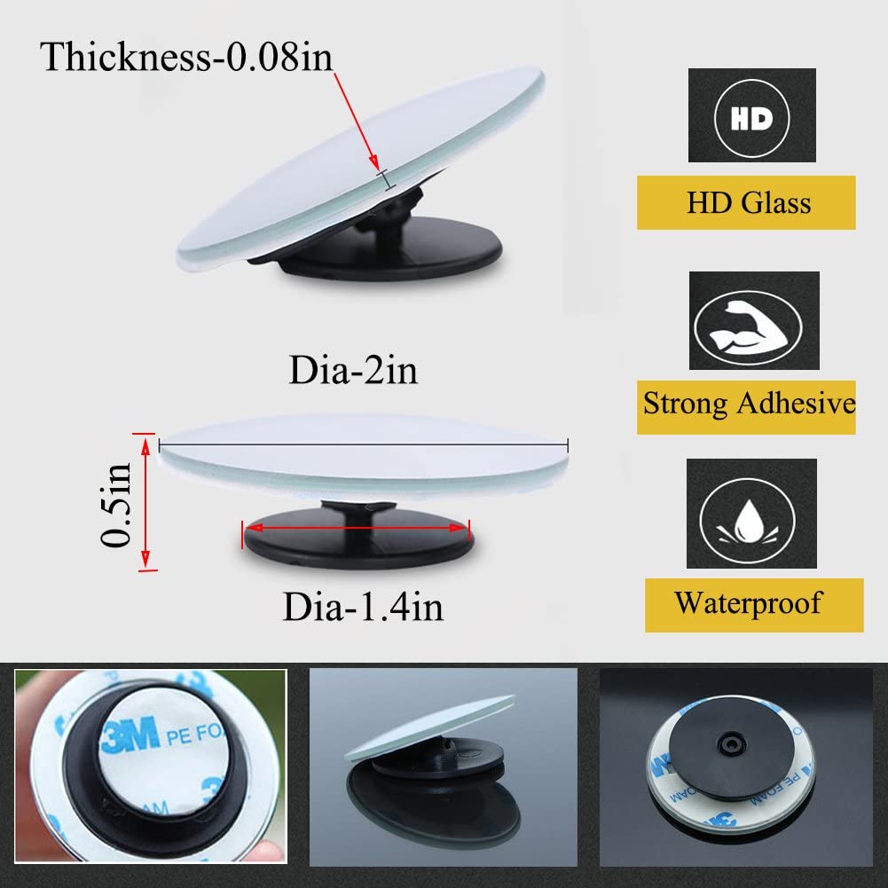 Blind Spot Mirrors For Cars - BeskooHome Waterproof 360°Rotatable Convex Rear View Mirror For Universal Cars -2 Pack - Image 2
