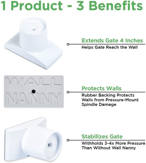 Wall Nanny Extender - 10 cm Baby Gate Extension - Extends Pressure Mounted Gates + Protects Walls + Stabilizes Gate - for Child, Pet & Dog Gates - Works on Stairs - 4 Pack Wall Protector - 4 Inches - Image 2