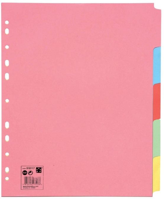 5 Star Subject Dividers Multipunched Manilla Board 5-Part Extra Wide A4 Assorted