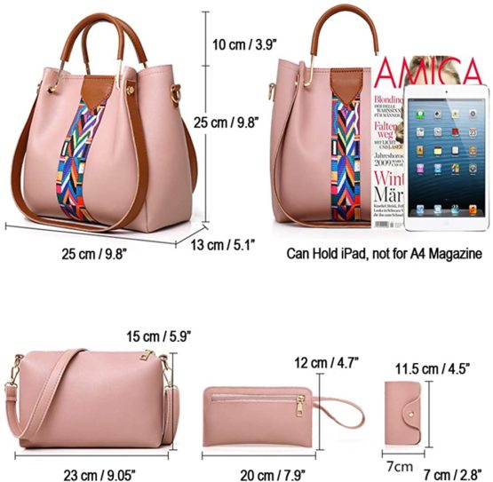 Women Handbag Set 4 in 1 Soft PU Leather Top Handle Bag, Tote Bag, Shoulder Bags Crossbody Bag Wallet Purse Set - Image 3