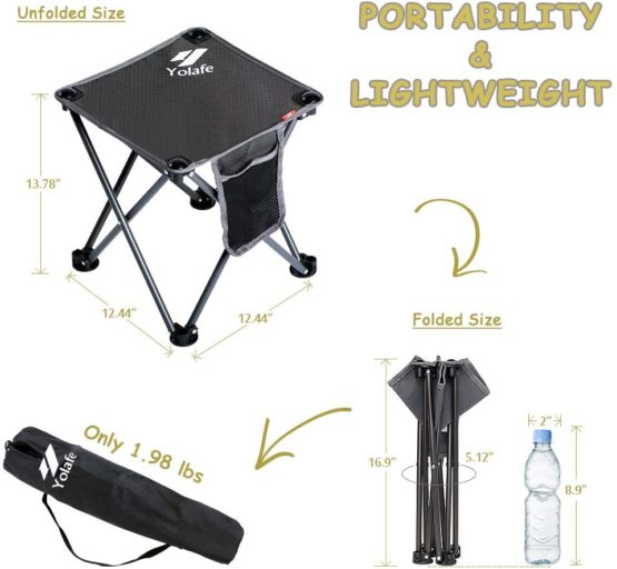 Folding Camping Stool Armless Portable Chair for Camping Fishing Hiking Gardening and Beach Seat with Black Bag - Image 2
