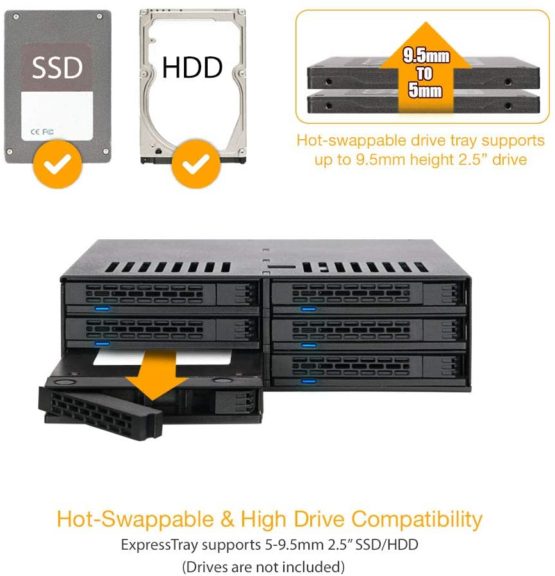 Icy Dock ExpressCage MB326SP-B Hot Swap Cage for 6x 2.5-Inch SATA SSD/HDDs in 1x 5.25-Inch Bay - Image 3