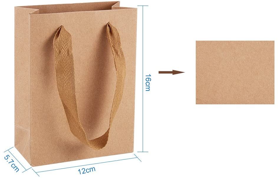 NBEADS 10 Pcs Small Kraft Brown Paper Bag Treat Candy Gift Bag Carrier Bags with Handles for Birthday Wedding - Image 2