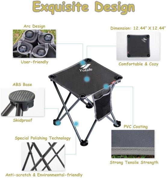 Folding Camping Stool Armless Portable Chair for Camping Fishing Hiking Gardening and Beach Seat with Black Bag - Image 4