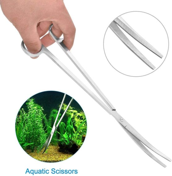 Dokpav Stainless Steel Aquarium Tools Kit 5 in 1 Fish Tank Cleaner Aquascape Tools Aquatic Plant Aquascaping Tweezers Scissors Tongs Algae Scraper Set - Image 4