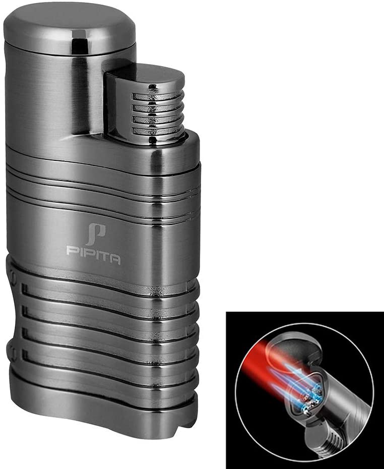 PIPITA Cigar Triple Jet Flame Lighter, Windproof Cigar Lighter Refillable Butane Gas Torch Pocket Lighter for BBQ Camping