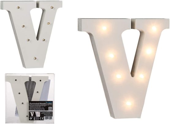 OOTB Illuminated Letter V Light with 7 LED, Wood, White - Image 2