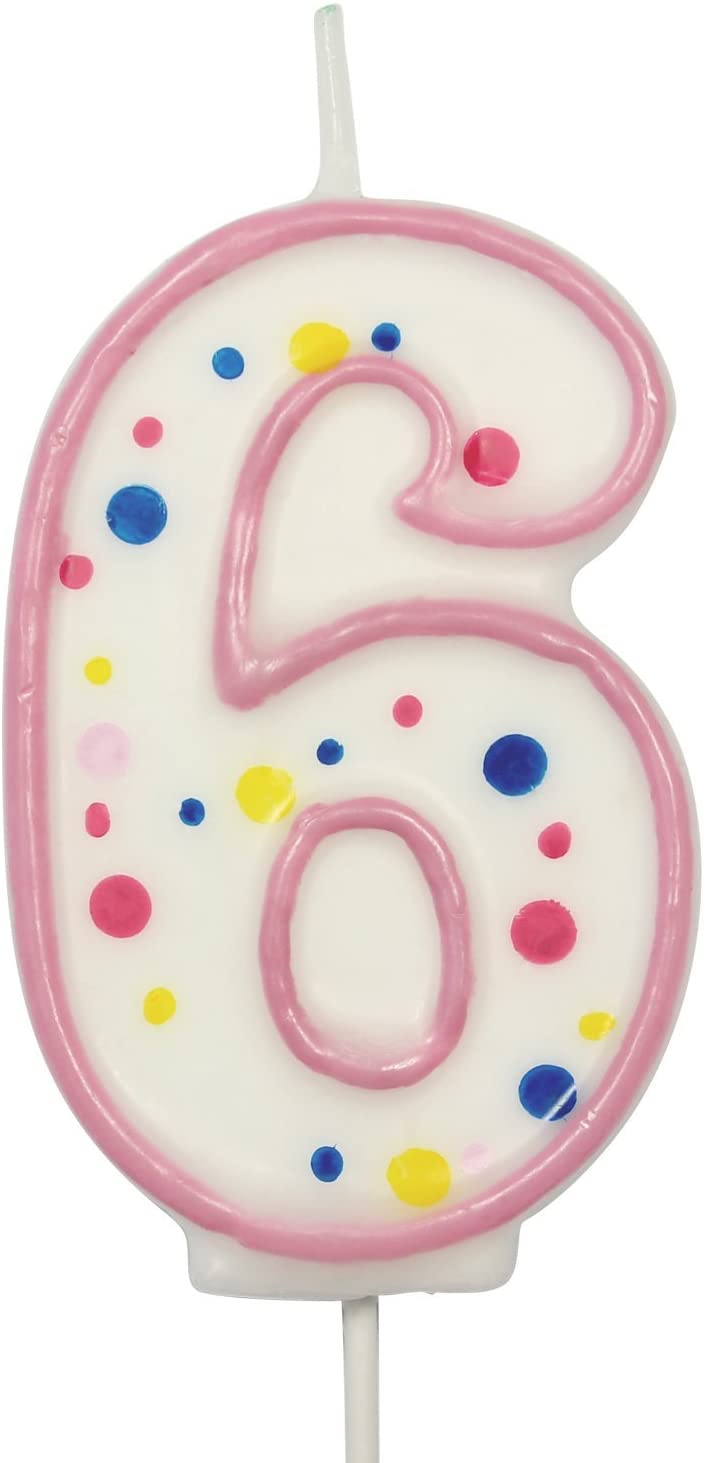 PME Pink Number 6 Candle, 4 x 1 x 6.3 cm, Large 6.3cm