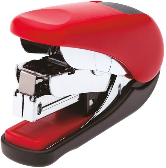 PLUS Japan, Flat Clinch Power Assist Stapler Mini in Red, 1 Piece Pack (1x 1 Flat Clinch)