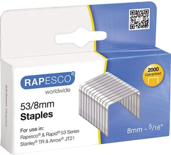Rapesco 0752 53/8 mm Galvanised Staples, Box of 2,000