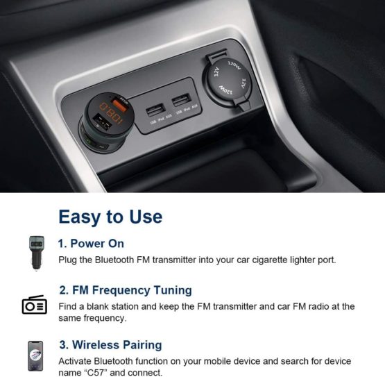 ZeaLife Bluetooth FM Transmitter, Bluetooth Car Adapter with QC 3.0 Fast Charging Port Hands Free Calling Car Charger and Music Player Kit Dual USB Ports Support USB Flash Drive for iPhone/Android - Image 2