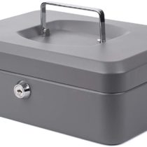 PAVO Premium 10-Inch Metal Cash Box with 2 Keys and Removable Change Tray - Dark Grey