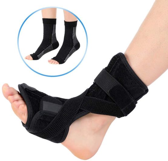 Plantar Fasciitis Night Splint and Compression Socks Kit, Plantar Fasciitis Support Brace, Orthotic Foot Drop Brace Day for Men and Women, with Stretching Straps for Pain Relief