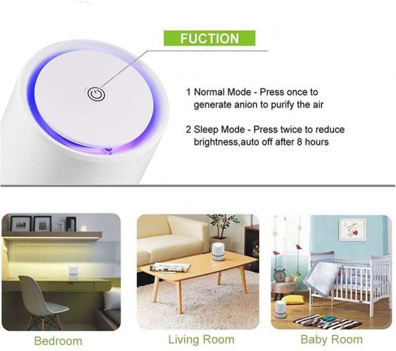JINPUS Air Purifier Air Cleaner for home with True HEPA Filter, Portable Air Purifiers, Air Ionizer Remove Dust, Pollen,Smoke, Odors with 5V 1.5M USB Cable - Image 3