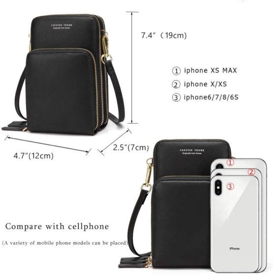 Fangoo Women Crossbody Phone Bag Small Cellphone Crossbody Purse Wallet Mini Lightweight Leather Cross Body Cell Phone Bag with Strap Card Slots (Black) - Image 4