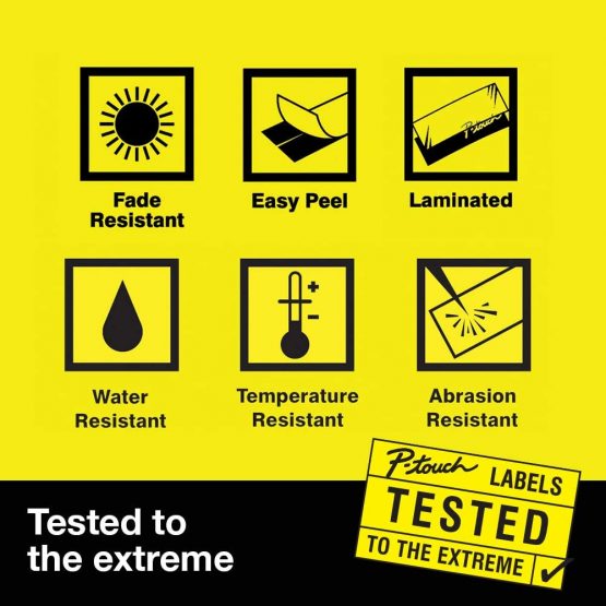 Brother HGe-651V5 Labelling Tape Cassette, Value Pack, Black on Yellow, 24mm (W) x 8M (L), Laminated, Includes 5 x Tapes, Brother Genuine Supplies - Image 3