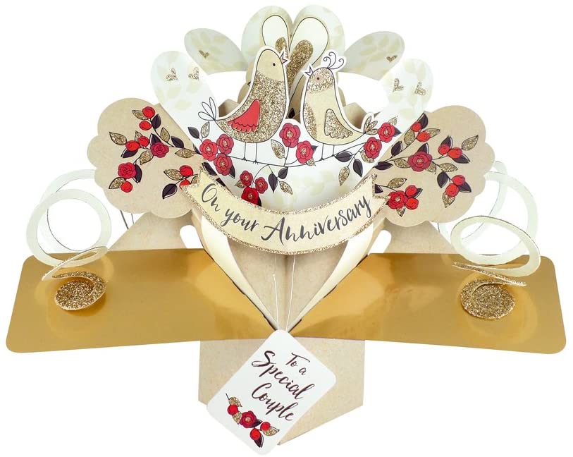 On Your Anniversary Pop-Up Greeting Card Original Second Nature 3D Pop Up Cards, Gold/White, 9 cm x 17 cm x 23 cm
