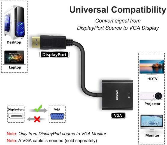 BENFEI DisplayPort to VGA, Gold-Plated DP to VGA Adapter (Male to Female) Compatible for Lenovo, Dell, HP, ASUS - Image 3