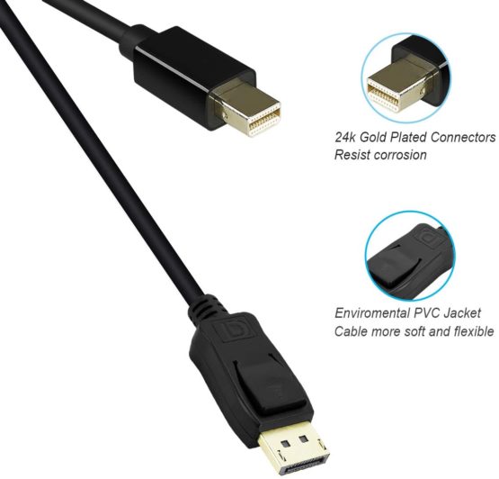 Mini DisplayPort to DisplayPort 1.8 Meter Cable, BENFEI Mini DP(Thunderbolt Compatible) to DP Male to Male Cable Gold-Plated Cord, Supports 4K@60Hz, 2K@144Hz - Image 4