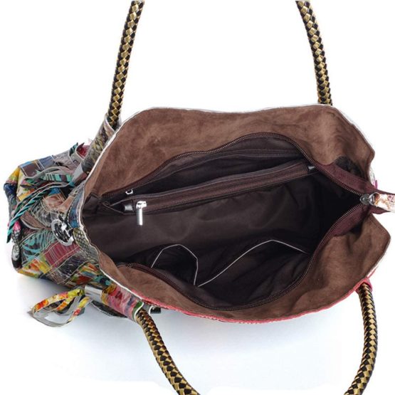 Women’s Multicolor Boston Bag Genuine Leather Colorful Large Tote Handbag Purse - Image 3