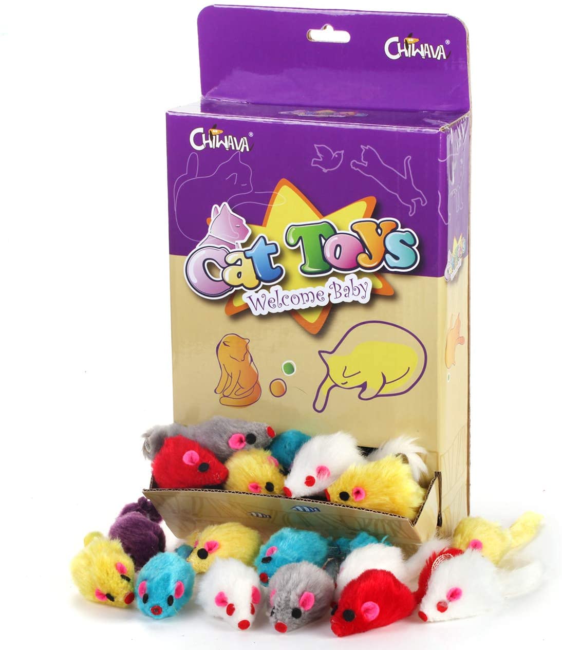 CHIWAVA 36PCS 4.1'' Furry Cat Toy Mice Rattle Small Mouse Kitten Interactive Play Assorted Color, Assorted Color 36PCS - Image 2