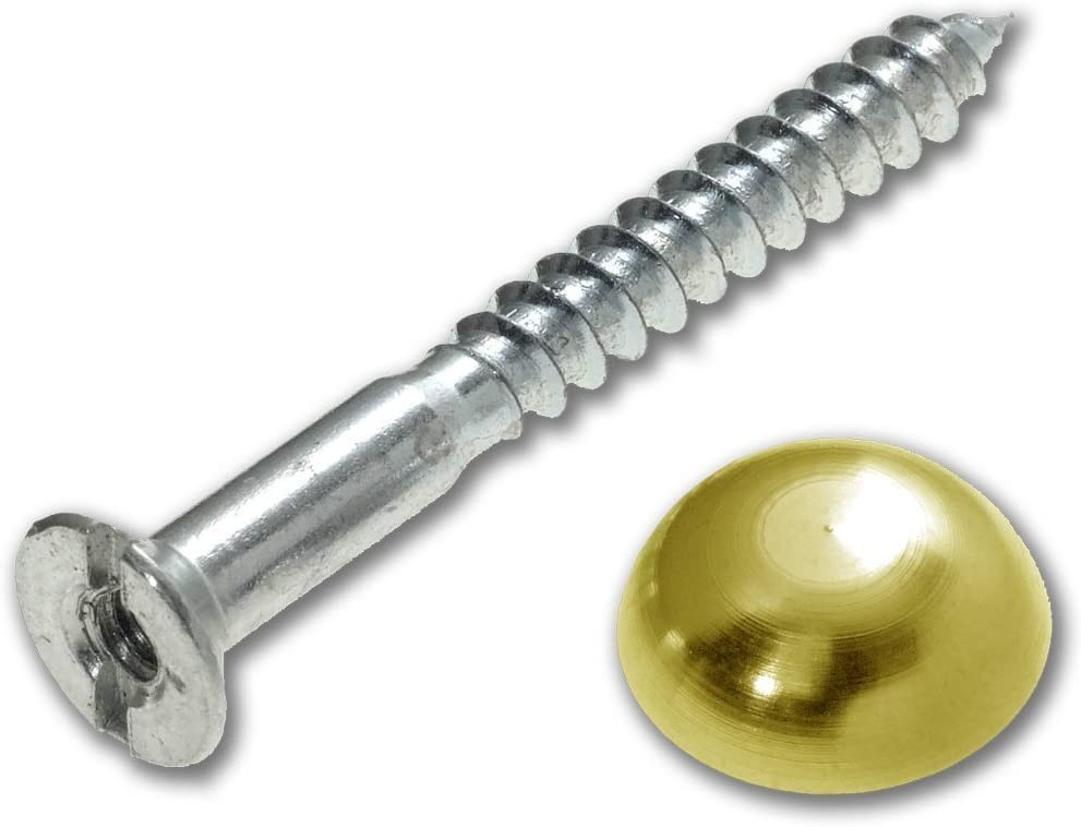 Merriway BH02143 (4 Pcs) Zinc Plated Mirror Screw 50mm (2 inch) with Brass Dome and Washers - Pack of 4 Pieces, Silver