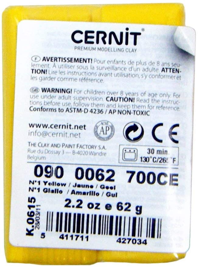 CERNIT CE0900056700C, A Pack of Polymer Clay Block, Number One Range, Modelling and Baking Clay, Yellow Colour, 56 g block - Image 4