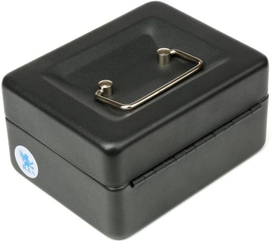 H&S Money Box Tin 6" Steel Cash Safe Box Petty Cash Deposit Tin with Lock 2 Keys - Black - Image 2