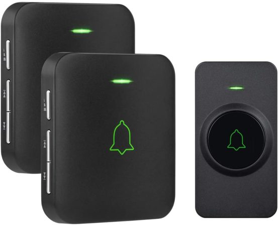 Wireless Doorbell, AVANTEK 1000ft Long Range Door Bells, Mini IP55 Waterproof with 2 Plug-in Receivers, Cordless Doorbell with 5 Levels Volume, 52 Melodies, LED Flash, CB-12 (CR2032 Battery Included)
