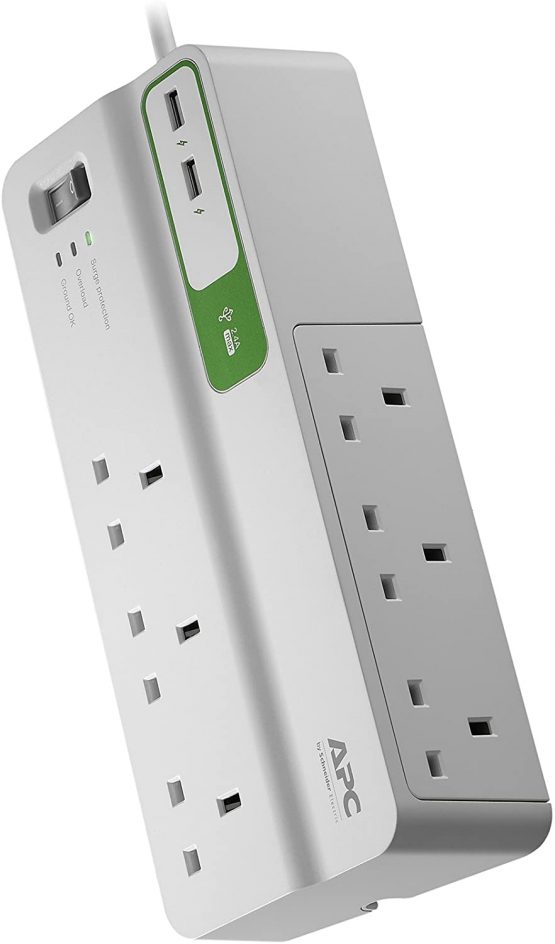 APC Surge Arrest Essential - PM6U-UK - 6 outlets - 2 USB charging ports - Equipment Protection Policy 50.000 €
